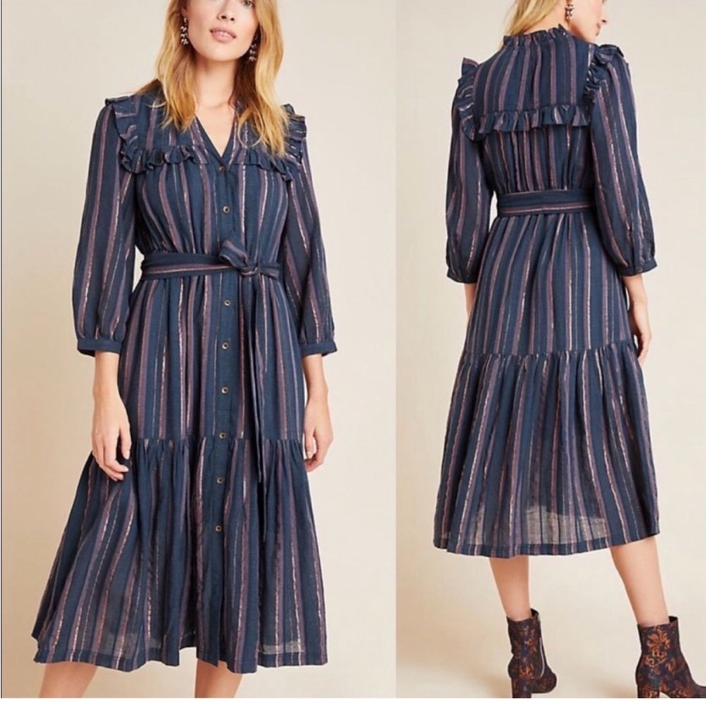ANTHROPOLOGIE Midnight Ruffled Midi Dress